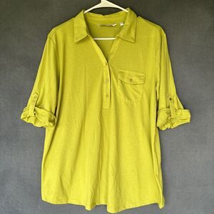 Emily Daniels Shirt Blouse Women’s XL Green Business Work Stretchy V Neck Lagen